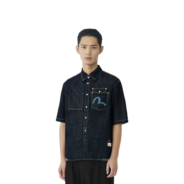 Shop Camisa Vaquera EVISU SS22 Big M Bordado Azul Denim 2ESHTM2SS269RXDN
