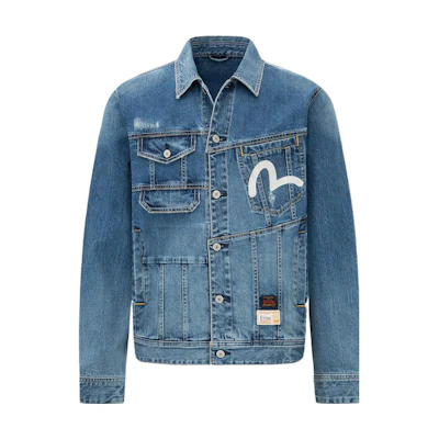 EVISU SS22 Deconstructed Floral Denim Jacket Denim Blue. 2ESHTM2DJ716XXCS