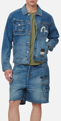 EVISU SS22 Jaket Denim Bunga Deconstructed Biru Denim. 2ESHTM2DJ716XXCS Details for EVISU SS22 Jaket Denim Bunga Deconstructed Biru Denim. 2ESHTM2DJ716XXCS