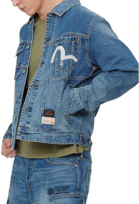 EVISU SS22 Jaket Denim Bunga Deconstructed Biru Denim. 2ESHTM2DJ716XXCS Cheap EVISU SS22 Jaket Denim Bunga Deconstructed Biru Denim. 2ESHTM2DJ716XXCS