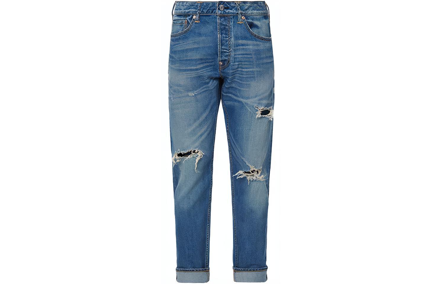 EVISU SS22 Distressed Logo Printed Cropped Jeans  Denim Blue. 2ESHTM2JE10917CX