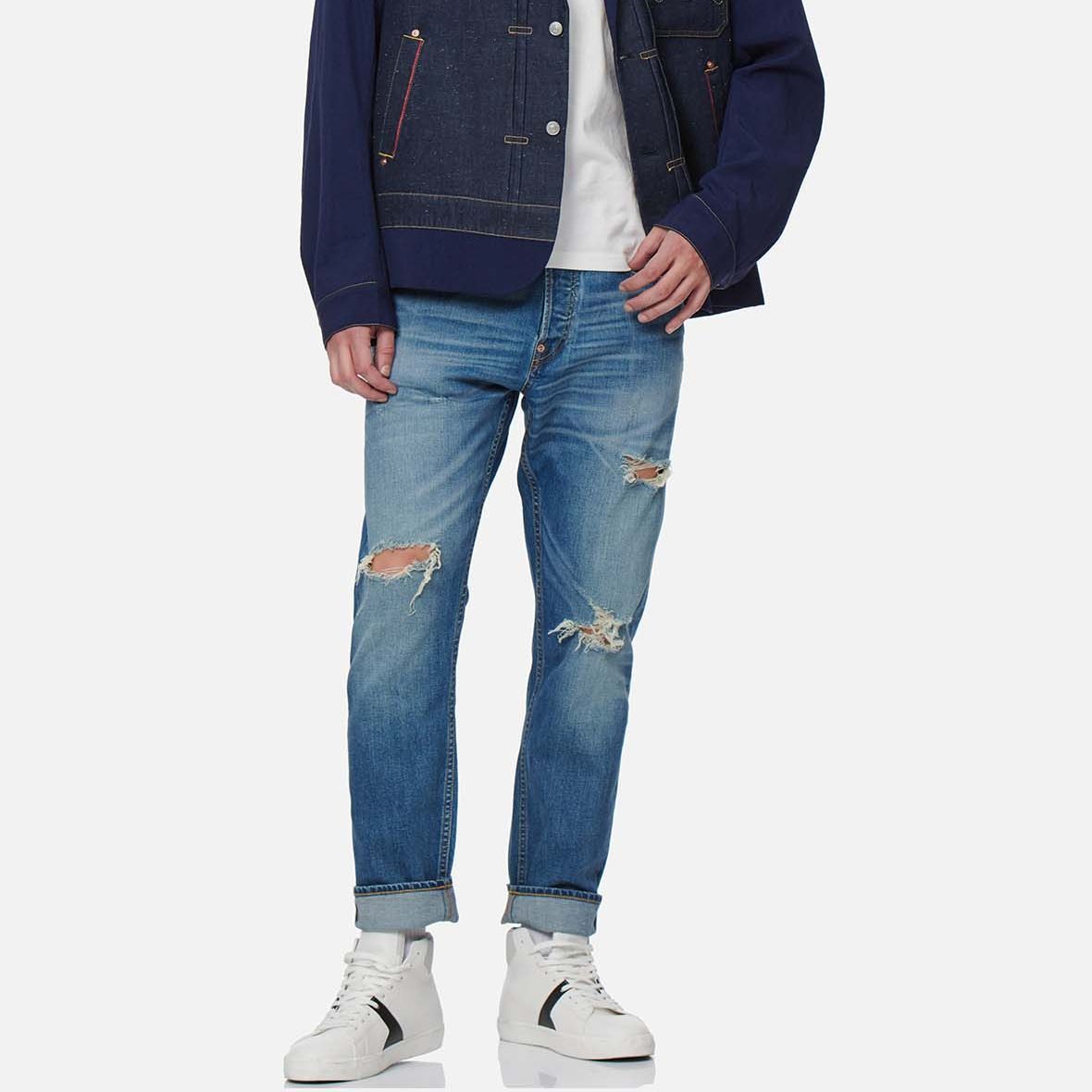 EVISU SS22 Distressed Logo Printed Cropped Jeans  Denim Blue. 2ESHTM2JE10917CX 圖 4