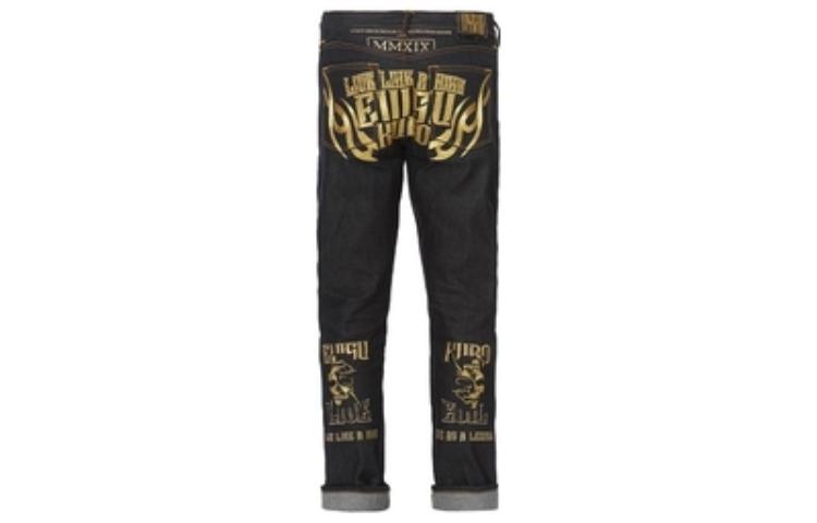 EVISU SS22 Hannya Embroidered Stretch Straight Jeans Men Denim Blue. 1ESGNM9JE16317
