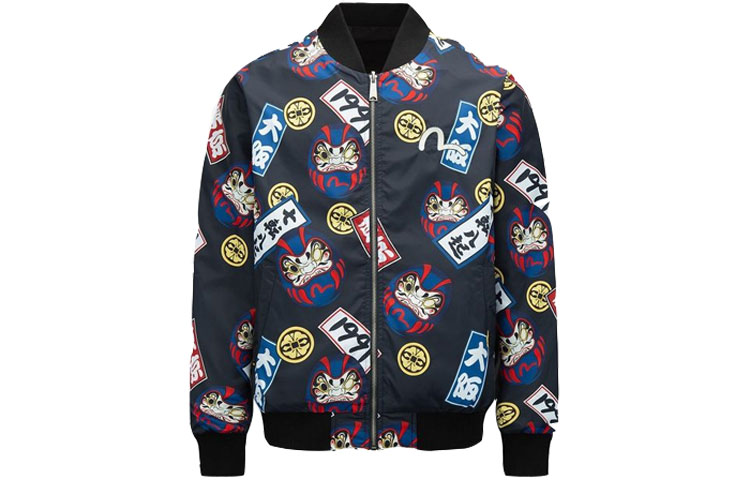 EVISU SS22 Reversible Cartoon Daruma Print Jacket Multi/Black  Jacket 2ESHTM2JK786RXNY