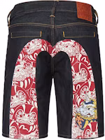 EVISU SS22 Shrine Partner Daruma Print Denim Shorts - Denim Blue 2ESHTM2DS207XXCT EVISU SS22 Shrine Partner Daruma Print Denim Shorts - Denim Blue 2ESHTM2DS207XXCT