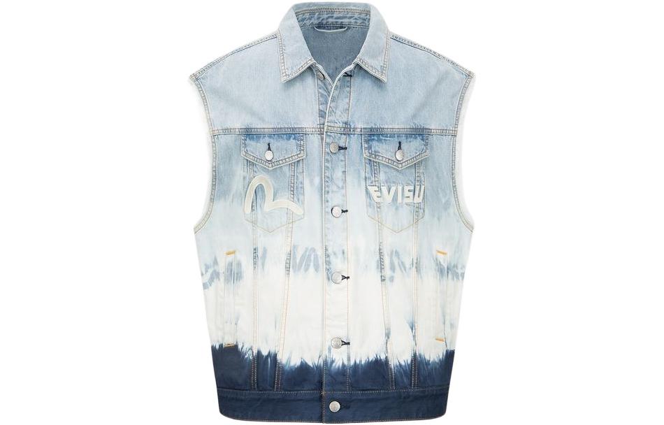 EVISU SS22 Tie-Dye Denim Vest for Men - Blue Denim with Big M Design 2ESHTM2VS711XXDN