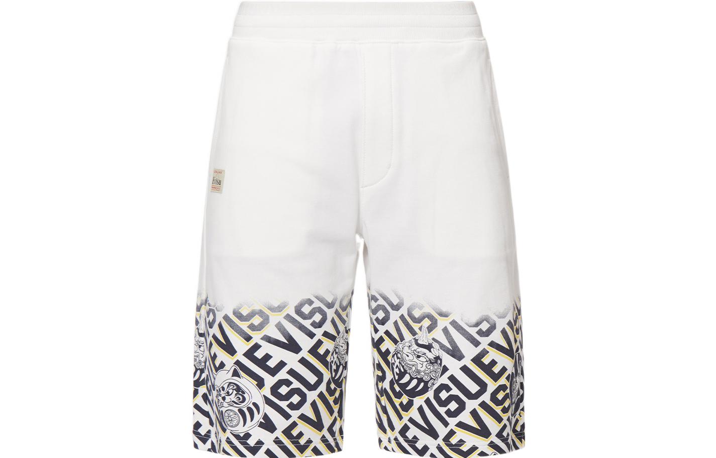 EVISU SS22 White Letter Print Casual Straight Shorts for Men. 2ESHTM2ST325XXCT
