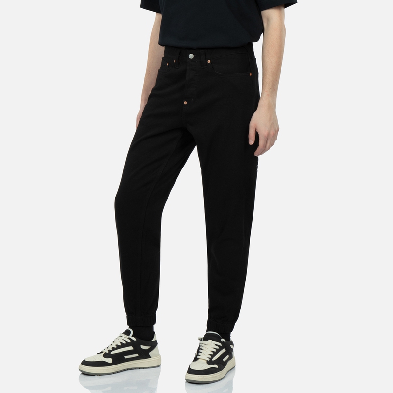 Shop EVISU SS23  Black Jeans with Eagle Embroidery and Big M Design 2ESHTM3JO168LFCS