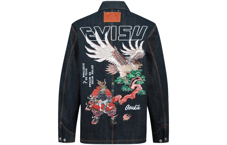EVISU SS23  Denim Jacket with Embroidered Eagle & Samurai Lettering Blue 2ESHTM3DJ118RXCX