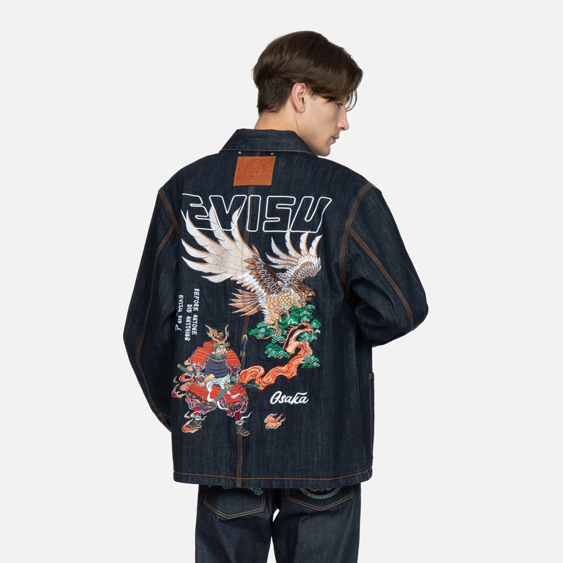 Purchase EVISU SS23 刺繡鷹與武士字樣牛仔外套 藍色 2ESHTM3DJ118RXCX