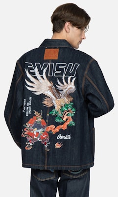 EVISU SS23 刺繡鷹與武士字樣牛仔外套 藍色 2ESHTM3DJ118RXCX Purchase EVISU SS23 刺繡鷹與武士字樣牛仔外套 藍色 2ESHTM3DJ118RXCX