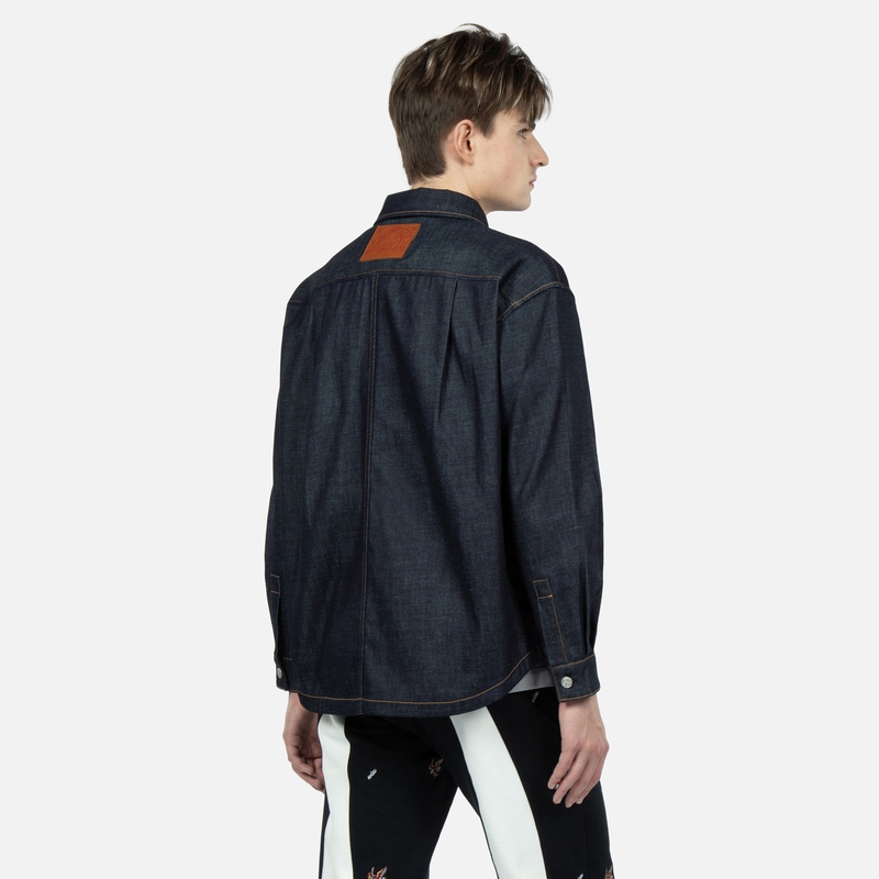 Purchase EVISU SS23 Kemeja Denim Biru Corak Ombak & Sulaman Burung Camar. 2ESHTM3SJ111LFCT