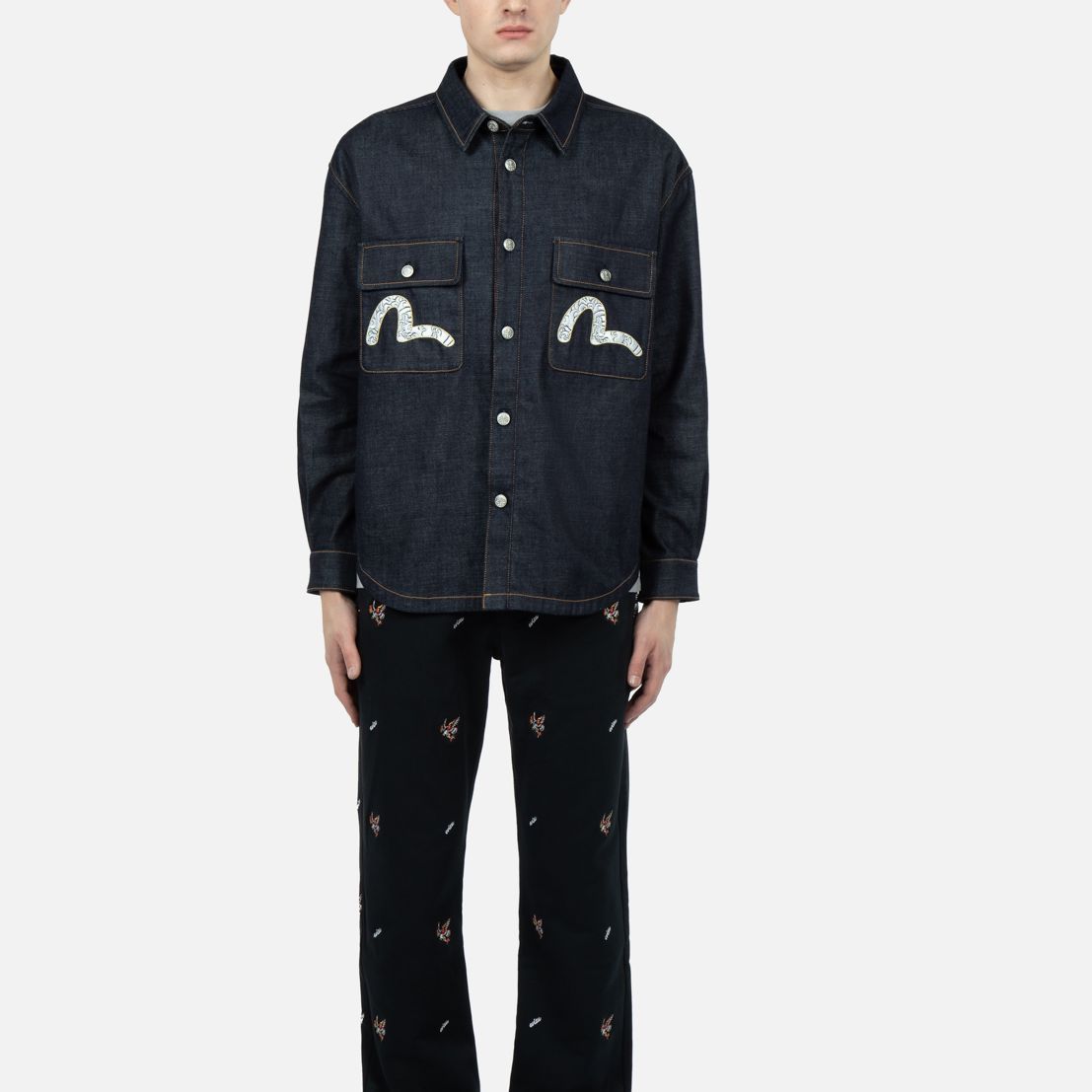 Details for EVISU SS23 Kemeja Denim Biru Corak Ombak & Sulaman Burung Camar. 2ESHTM3SJ111LFCT