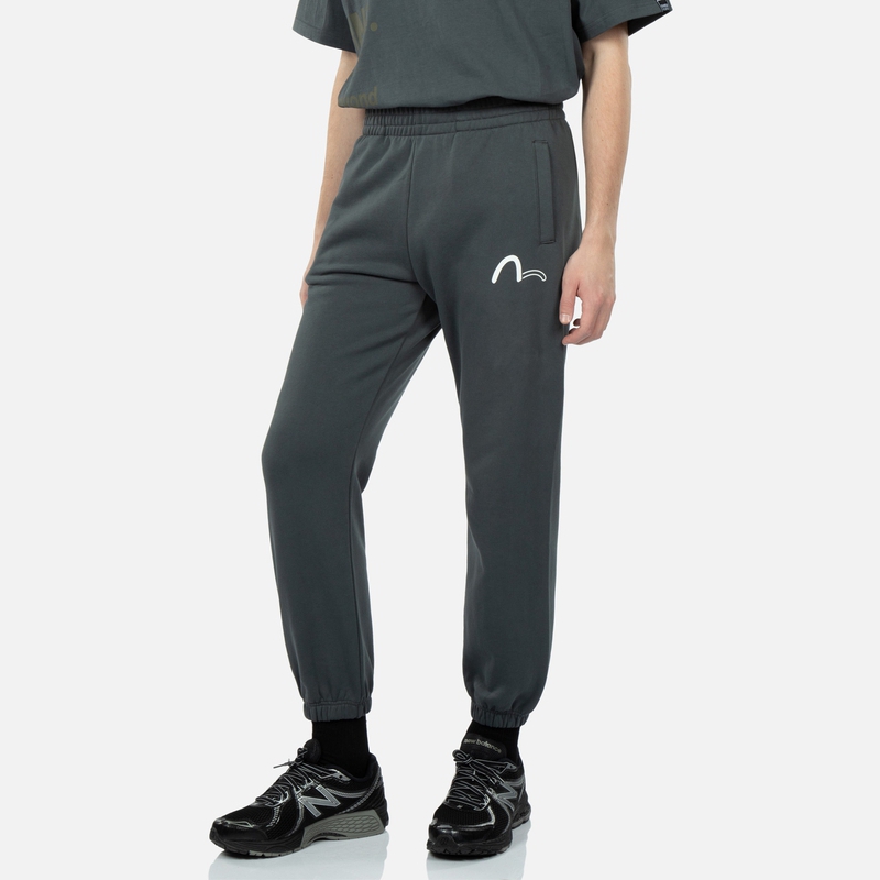 Cheap EVISU 春夏23 深軍綠標誌與標語運動長褲。 2ESGNM3SP433XXCT