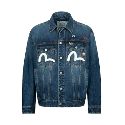 EVISU SS23 Navy Graphic Embroidered Lettering Long Sleeve Jacket 2EAHTM3DJ1001LFCT