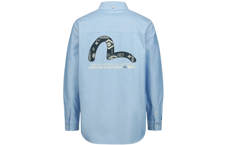 EVISU SS23  Oxford Long Sleeve Shirt with Seagull Patch - Blue 2ESHTM3SL115RXCT