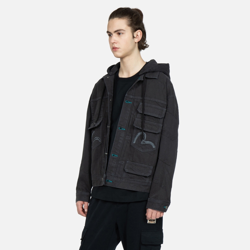 EVISU SS23  Seagull Embroidered Denim Jacket Dark Gray 2ESHTM3DJ198LFCT 圖 5