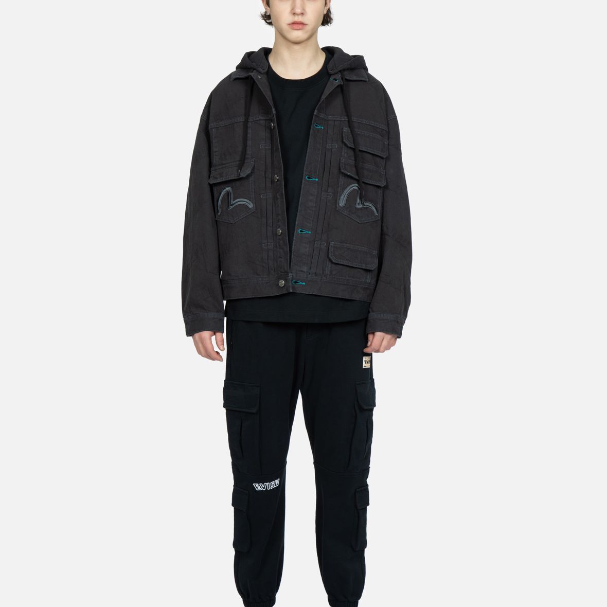 EVISU SS23  Seagull Embroidered Denim Jacket Dark Gray 2ESHTM3DJ198LFCT 圖 7