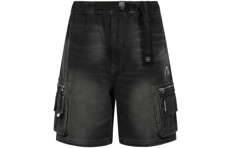 EVISU SS23  Seagull Embroidery Pocket Shorts in Dark Gray. 2ESGNM3SH221RXCT