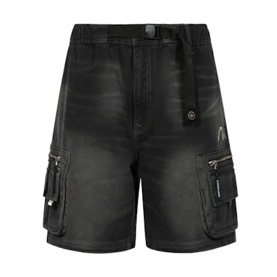 EVISU SS23 Seagull Embroidery Pocket Shorts in Dark Gray. 2ESGNM3SH221RXCT