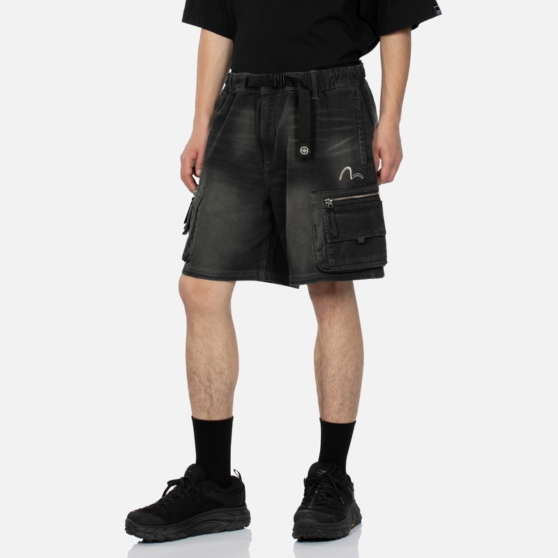 Shop EVISU SS23 Celana Pendek Saku Bordir Seagull Abu-abu Tua. 2ESGNM3SH221RXCT