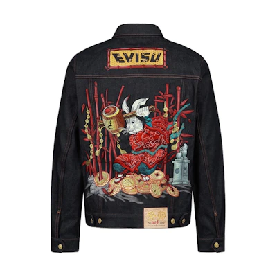 EVISU SS23 Animal Print Denim Jacket Single-Breasted Menswear Blue 2ESHTM3DJ799XXCSC
