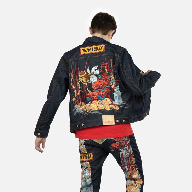 EVISU SS23 Animal Print Denim Jacket Single-Breasted Menswear Blue 2ESHTM3DJ799XXCSC 圖 5
