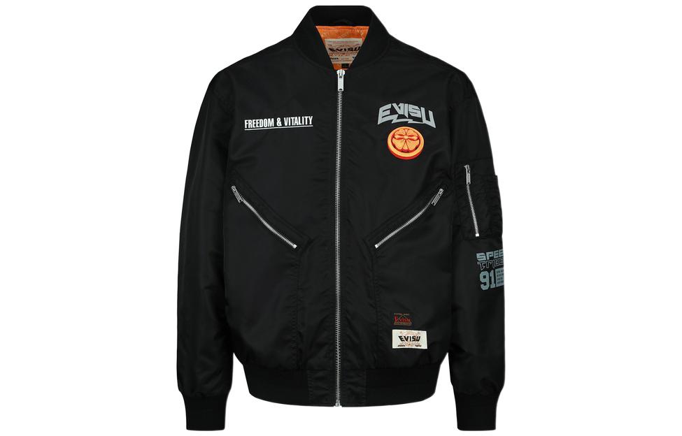 EVISU SS23 Black Long Sleeve Jacket with Logo Print and Zipper 2ESHTM3JK233LFNY
