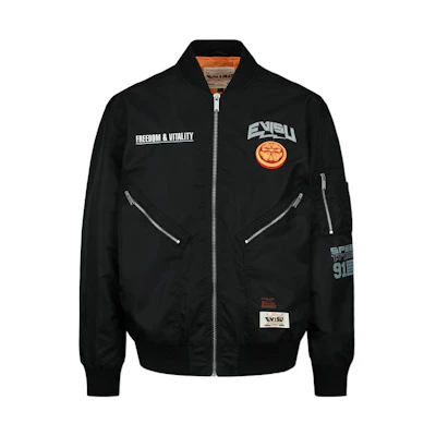 EVISU SS23 Black Long Sleeve Jacket with Logo Print and Zipper 2ESHTM3JK233LFNY