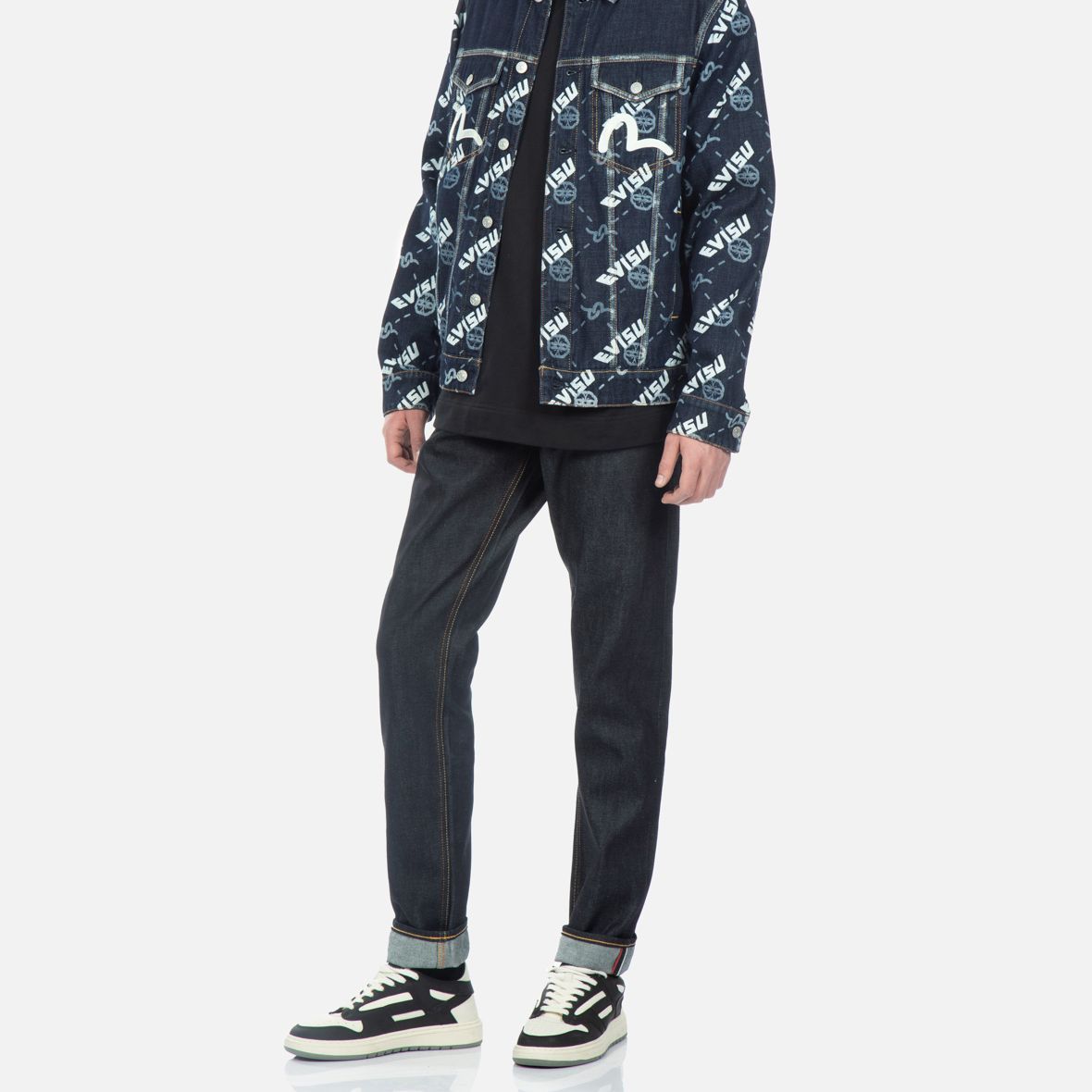 Purchase EVISU SS23 深藍色海鷗印花牛仔扣襠褲 2ESHTM3JE14117CT