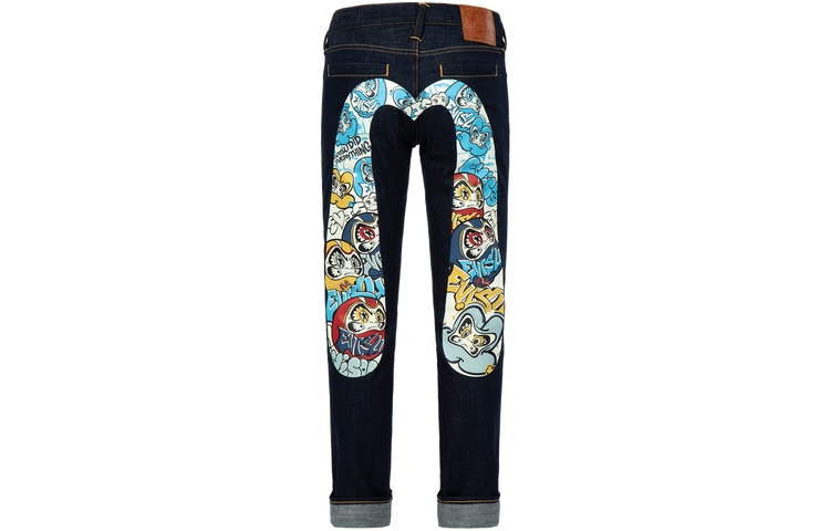 EVISU SS23 Graffiti Daruma Skinny Fit Jeans  Denim Blue 2ESHTM3JE91010CT
