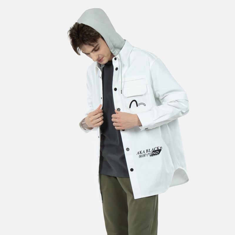 Purchase エヴィス SS23 マルチエレメント刺繍レイヤードフーディジャケット ホワイト メンズ 2ESGNM3SJ758LFCT