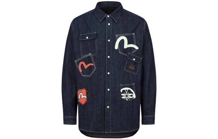EVISU SS23 Multi-Pocket Denim Shirt  Denim Blue 2ESHTM3SL132RXDN