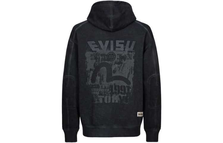 Order EVISU SS24 ブラックフーディー ロゴスローガン & カモメプリント付き. 2ESHTM4SW8043RXCT