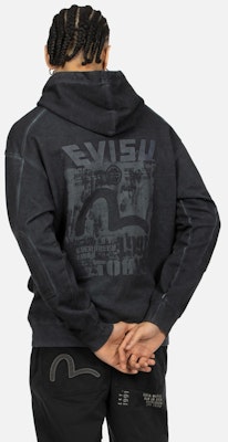 EVISU SS24 ブラックフーディー ロゴスローガン & カモメプリント付き. 2ESHTM4SW8043RXCT Shop EVISU SS24 ブラックフーディー ロゴスローガン & カモメプリント付き. 2ESHTM4SW8043RXCT