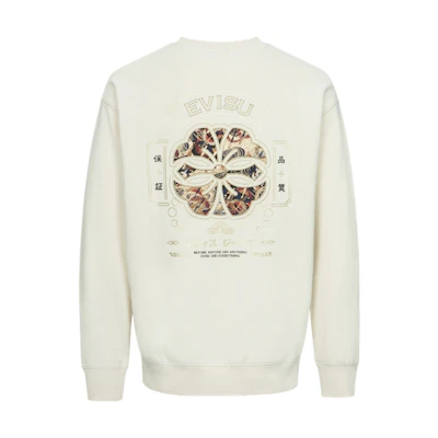 EVISU SS24 Cream Wide-Fit Sweatshirt with Seagull & Kamon Patch. 2ESHTM4SW7056RXCT