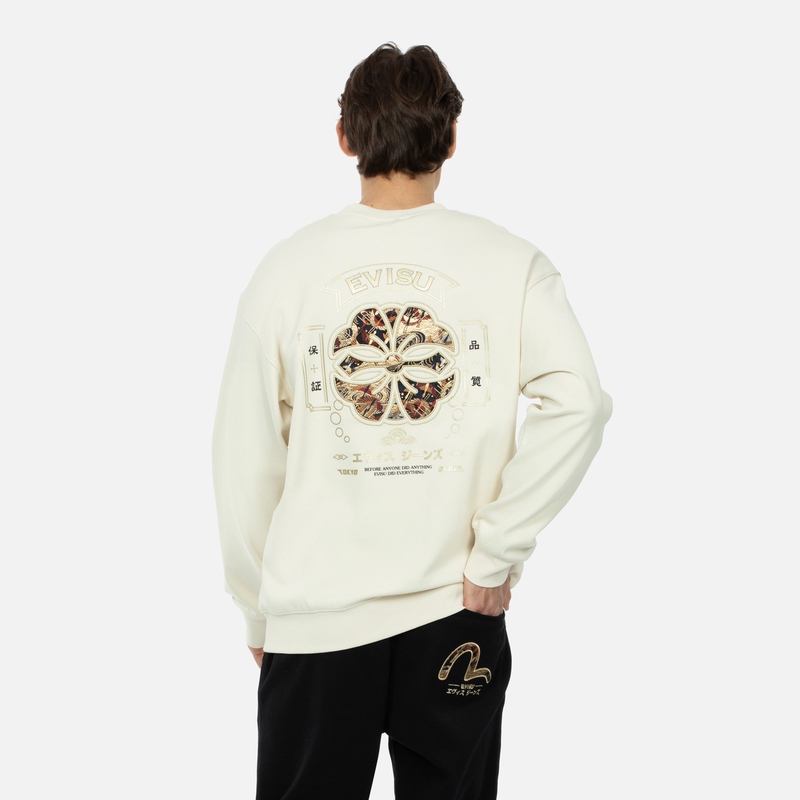 EVISU SS24  Cream Wide-Fit Sweatshirt with Seagull & Kamon Patch. 2ESHTM4SW7056RXCT 圖 4
