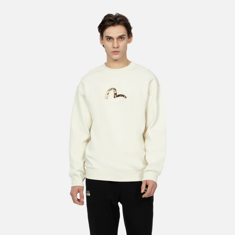 EVISU SS24  Cream Wide-Fit Sweatshirt with Seagull & Kamon Patch. 2ESHTM4SW7056RXCT 圖 5