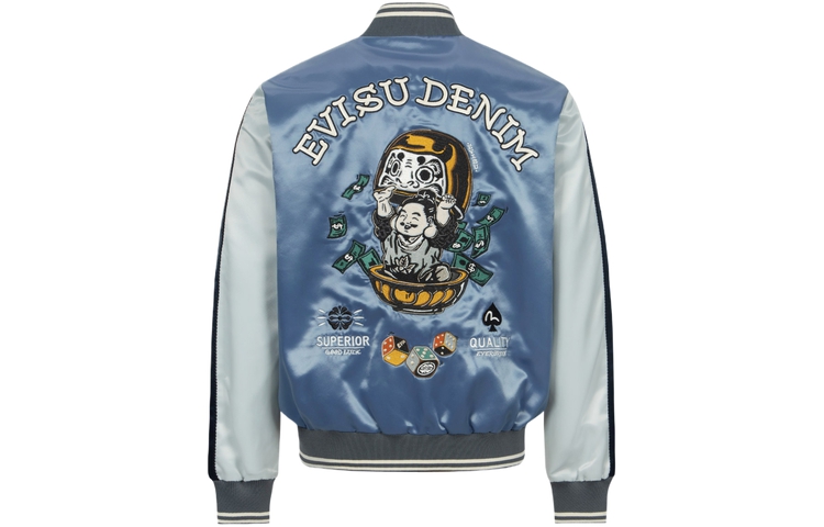 EVISU SS24  Deep Blue Jacket with Trademark & Daruma Buddha Embroidery 2ESHTM4JK1010RXSN
