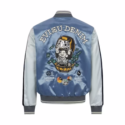 EVISU SS24 Deep Blue Jacket with Trademark & Daruma Buddha Embroidery 2ESHTM4JK1010RXSN