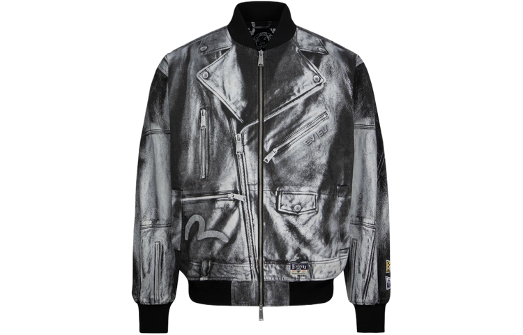 EVISU SS24  Denim Black Jacket with Big M Print and Logo Patch Design 2ESHTM4JK1011RXCT