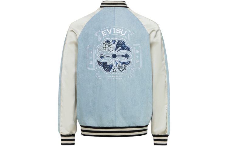 EVISU SS24  Denim Blue Jacket with Seagull & Kamon Embroidery. 2ESHTM4JK7010RXDN