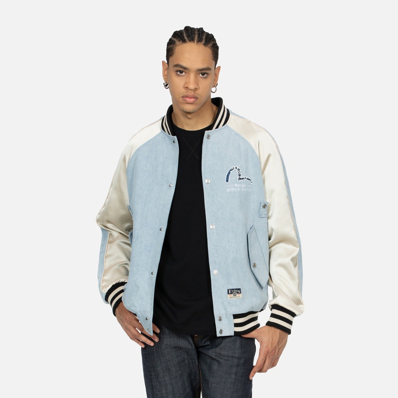 Purchase EVISU SS24 海鸥与家纹刺绣蓝色牛仔夹克 2ESHTM4JK7010RXDN