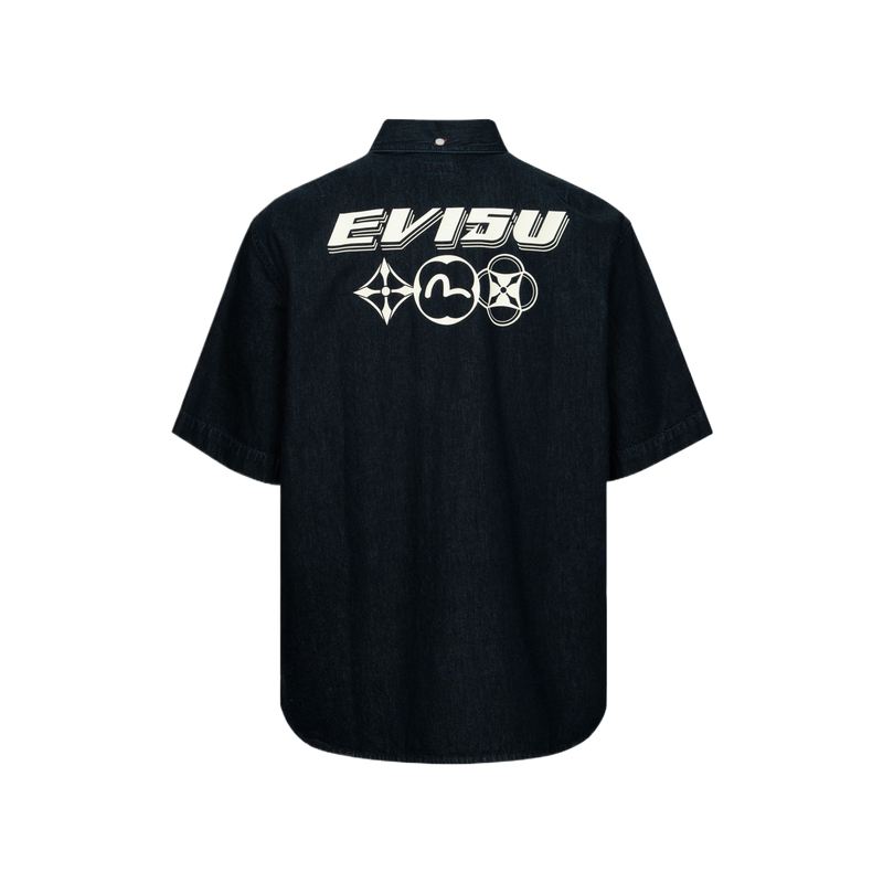 Order EVISU SS24 牛仔藍短袖襯衫，搭配Logo和花卉印花設計 2ESHTM4DI1018OSDN