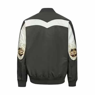 EVISU SS24 Floral Embroidered Wide Fit Bomber Jacket in Dark Army Green 2ESHTM4JK7092RXSN
