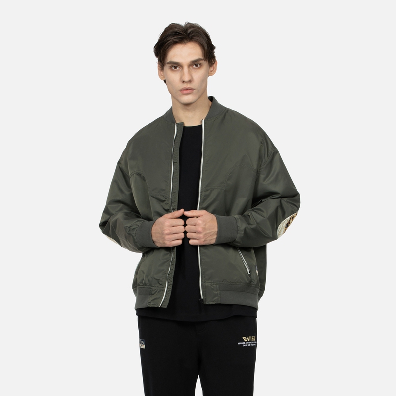 Purchase 에비수 SS24 플로럴 자수 와이드핏 봄버 자켓 다크 아미 그린 2ESHTM4JK7092RXSN