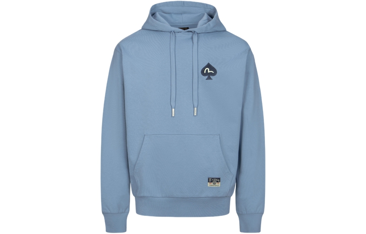 Lookbook 에비수 SS24 그레이-블루 부처 프린트와 아플리케 후디. 2ESHTM4SW1049RXCT