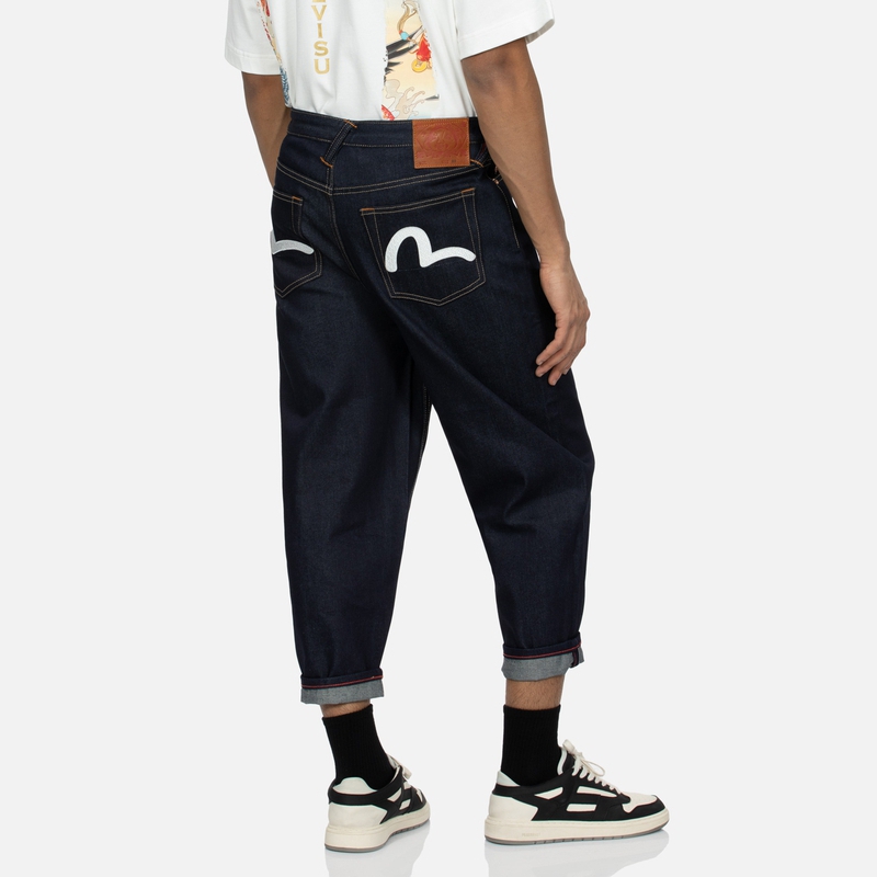 Shop EVISU SS24 海鷗刺繡時尚牛仔褲 深藍色 2ESHTM4JE7028BLDN