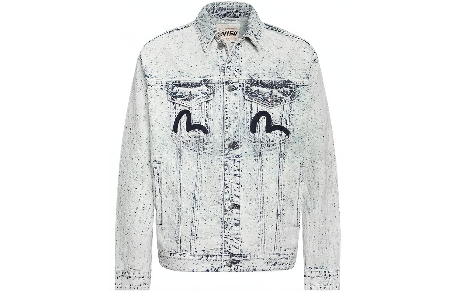 EVISU SS24  Seagull Embroidery Washed Denim Jacket Blue 2ESHTM4DJ8004LFDN