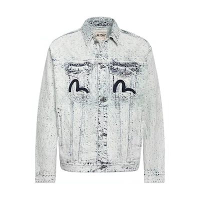 EVISU SS24 Seagull Embroidery Washed Denim Jacket Blue 2ESHTM4DJ8004LFDN